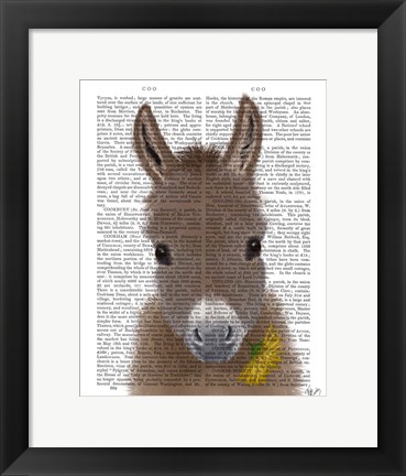 Framed Donkey Yellow Flower Book Print Print