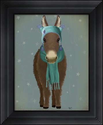Framed Donkey Blue Hat and Scarf Print