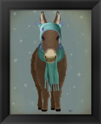 Framed Donkey Blue Hat and Scarf Print