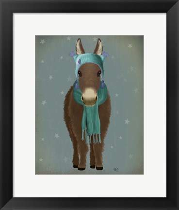 Framed Donkey Blue Hat and Scarf Print