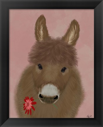 Framed Donkey Red Flower Print