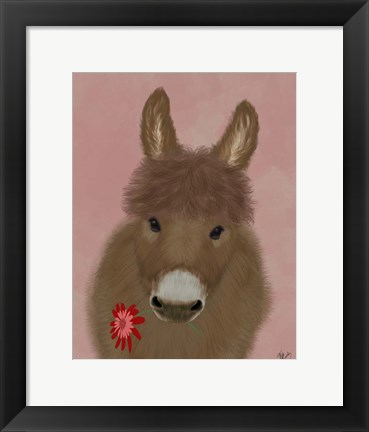 Framed Donkey Red Flower Print