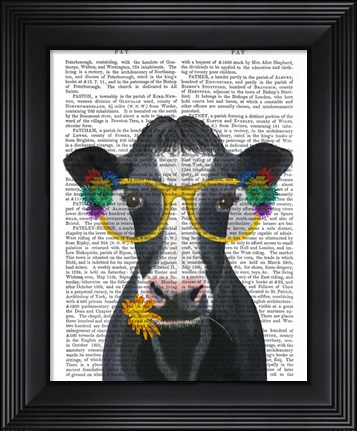 Framed Cow and Flower Glasses Book Print Print