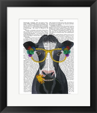 Framed Cow and Flower Glasses Book Print Print