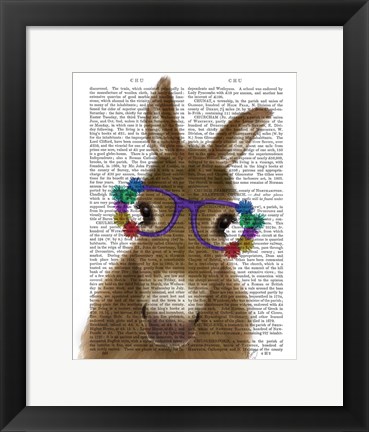 Framed Donkey Purple Flower Glasses Book Print Print