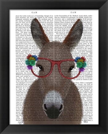 Framed Donkey Red Flower Glasses Book Print Print