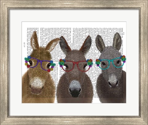 Framed Donkey Trio Flower Glasses Book Print Print