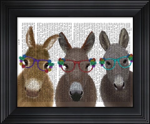 Framed Donkey Trio Flower Glasses Book Print Print