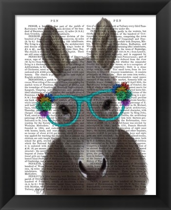 Framed Donkey Turquoise Flower Glasses Book Print Print