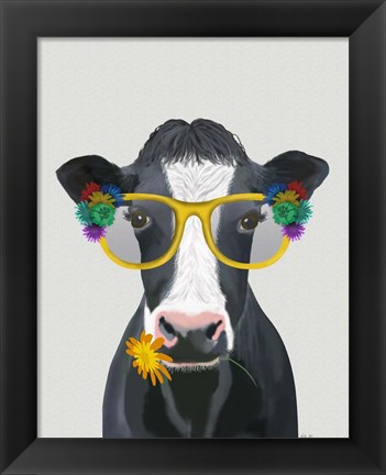 Framed Cow and Flower Glasses Print