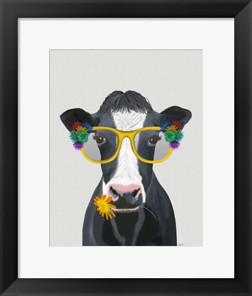 Framed Cow and Flower Glasses Print