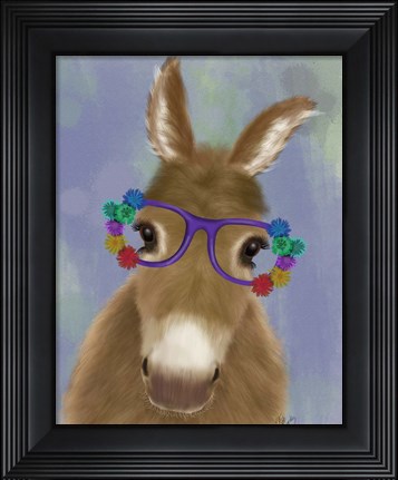 Framed Donkey Purple Flower Glasses Print