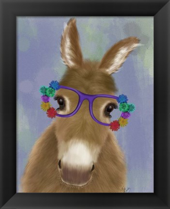 Framed Donkey Purple Flower Glasses Print