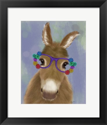 Framed Donkey Purple Flower Glasses Print