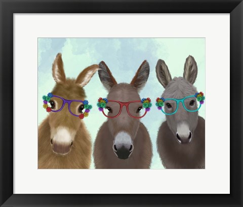 Framed Donkey Trio Flower Glasses Print