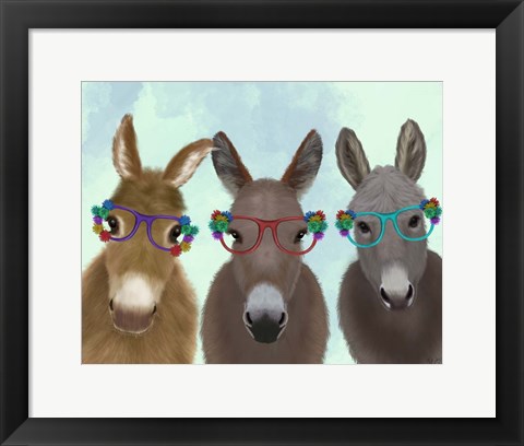 Framed Donkey Trio Flower Glasses Print