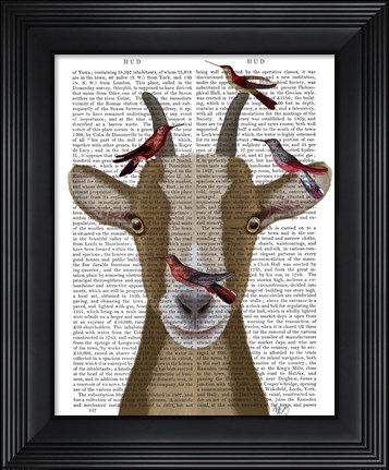 Framed Goat and Red Birds Book Print Print
