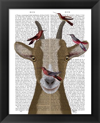 Framed Goat and Red Birds Book Print Print