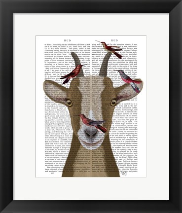 Framed Goat and Red Birds Book Print Print