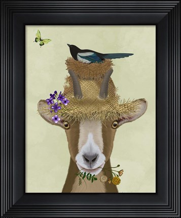 Framed Goat In Straw Hat Print
