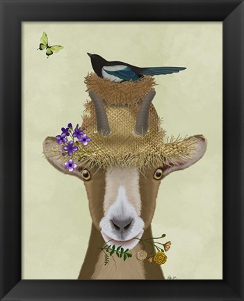 Framed Goat In Straw Hat Print