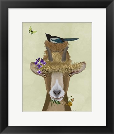 Framed Goat In Straw Hat Print