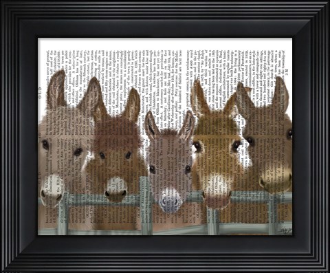 Framed Donkey Herd at Fence Book Print Print