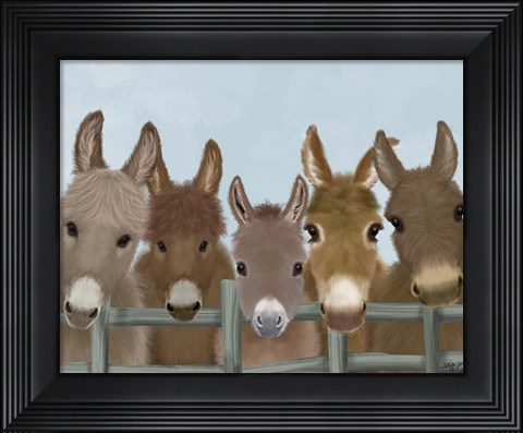 Framed Donkey Herd at Fence Print