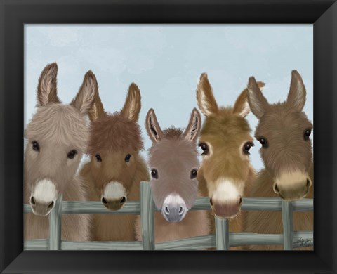 Framed Donkey Herd at Fence Print