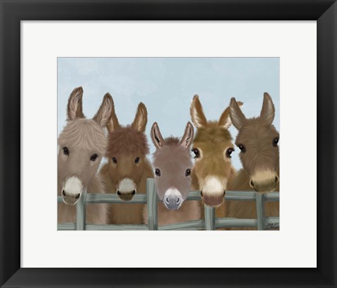 Framed Donkey Herd at Fence Print