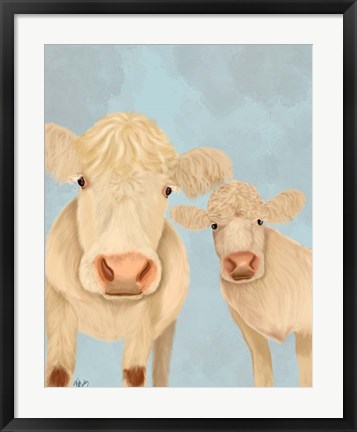 Framed Cow Duo, Cream, Looking at You Print