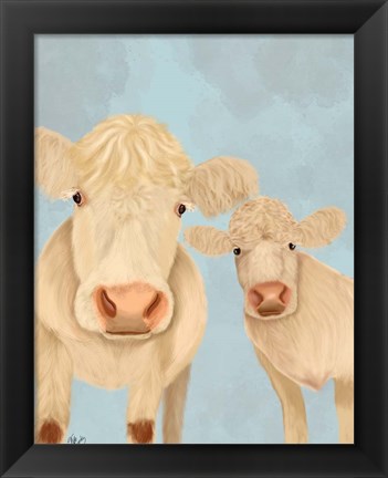 Framed Cow Duo, Cream, Looking at You Print