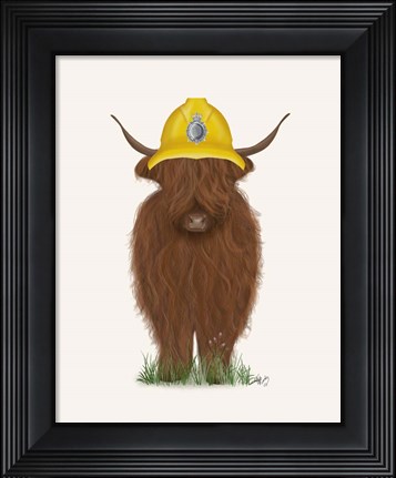 Framed Highland Cow Fireman Print