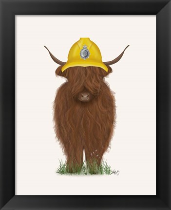 Framed Highland Cow Fireman Print