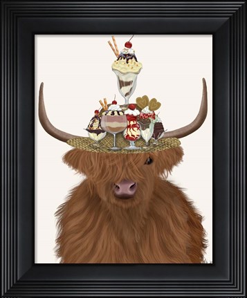 Framed Highland Cow and Ice Cream Hat Print
