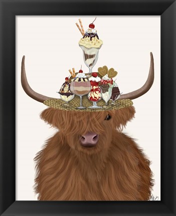 Framed Highland Cow and Ice Cream Hat Print