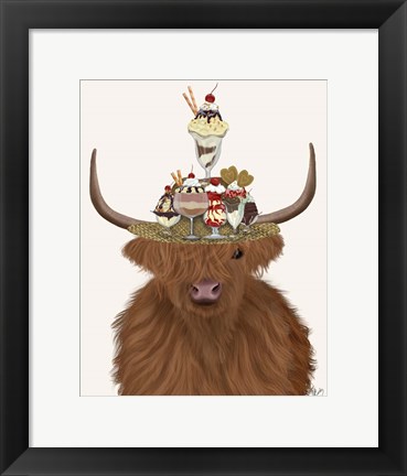 Framed Highland Cow and Ice Cream Hat Print