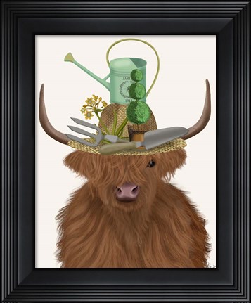 Framed Highland Cow and Gardeners Hat Print