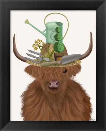 Framed Highland Cow and Gardeners Hat Print