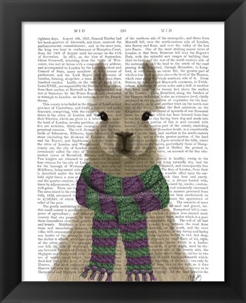 Framed Llama with Purple Scarf, Portrait Book Print Print