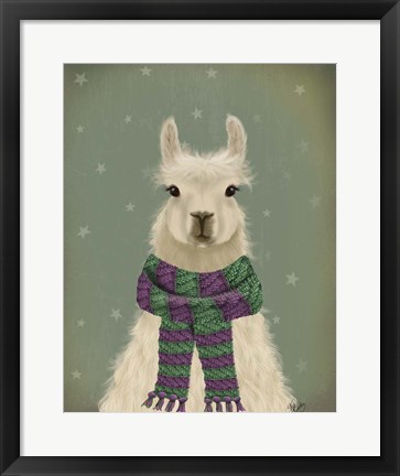 Framed Llama with Purple Scarf, Portrait Print