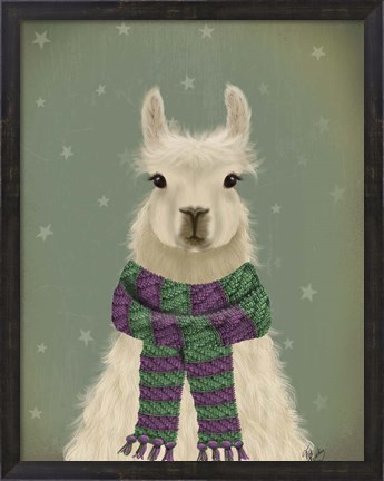 Framed Llama with Purple Scarf, Portrait Print