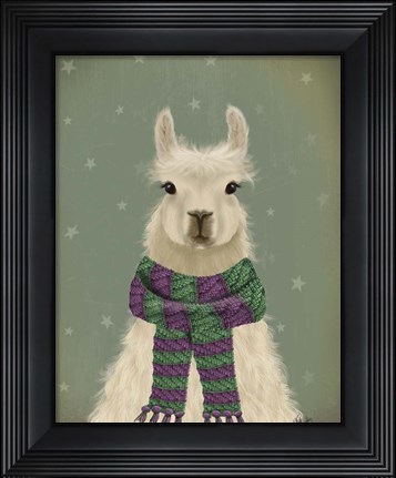 Framed Llama with Purple Scarf, Portrait Print