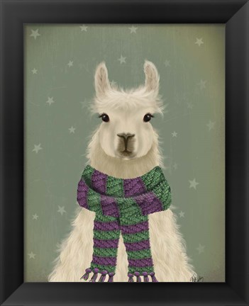 Framed Llama with Purple Scarf, Portrait Print