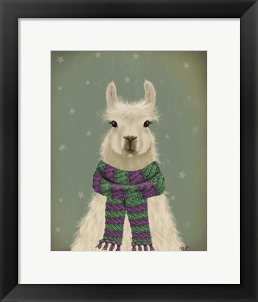 Framed Llama with Purple Scarf, Portrait Print