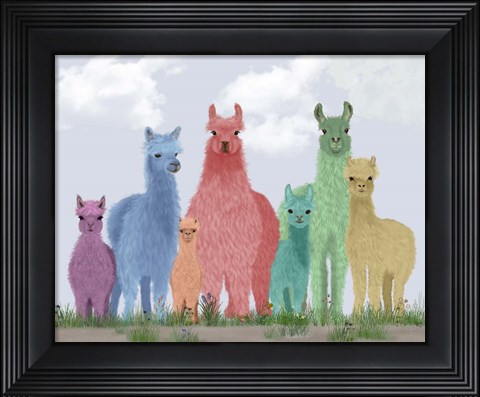 Framed Llama Pastel Family Print