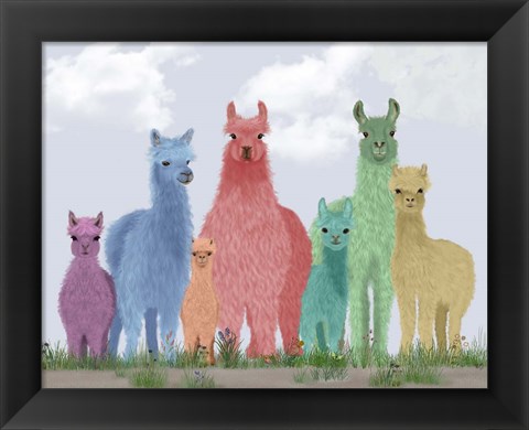 Framed Llama Pastel Family Print