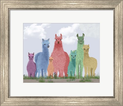 Framed Llama Pastel Family Print