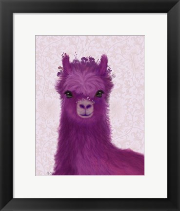 Framed Llama Purple Meadow Flowers Print