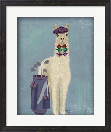 Framed Llama Golfing Print